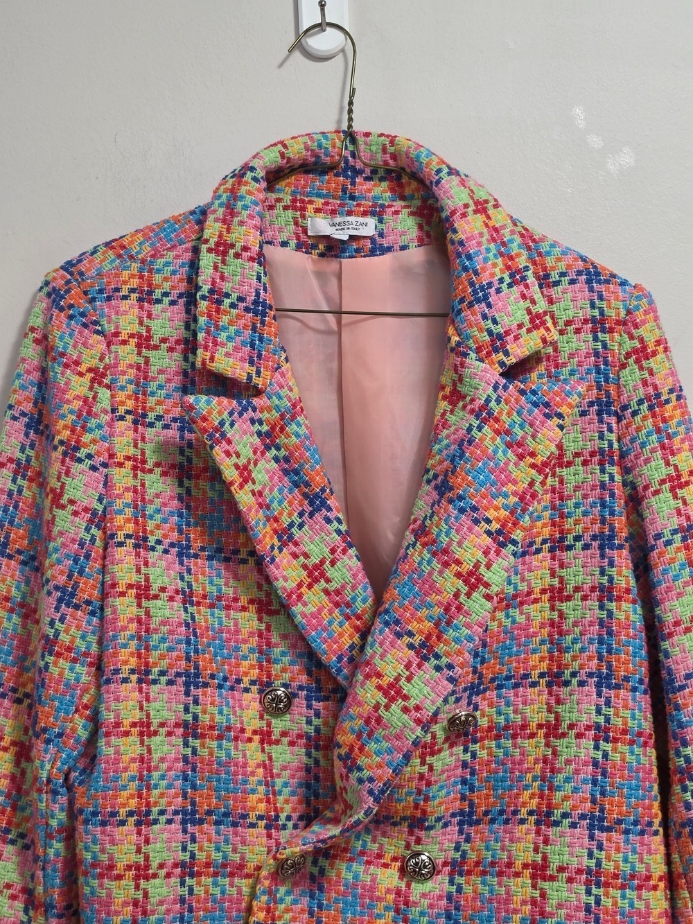 Vanessa Zani Multicolor Tweed Cropped Blazer Jacket Made In Italy Size L - Picture 2 of 10